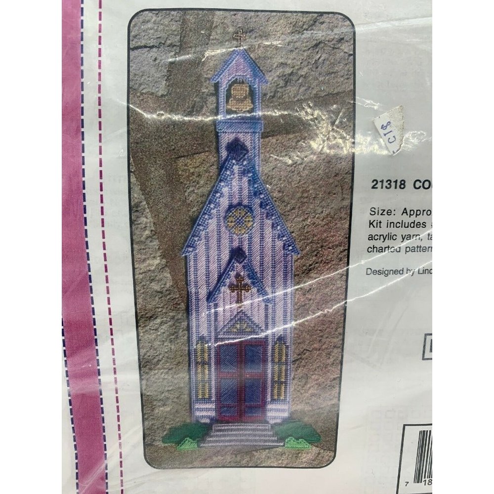 Vtg Temptations Plastic Canvas Kit “Country Church” NOS 2000 J&L Craft 21318